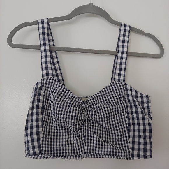 Anthropologie Maeve Blue Gingham Crop Top Size 8 - Picture 3 of 10